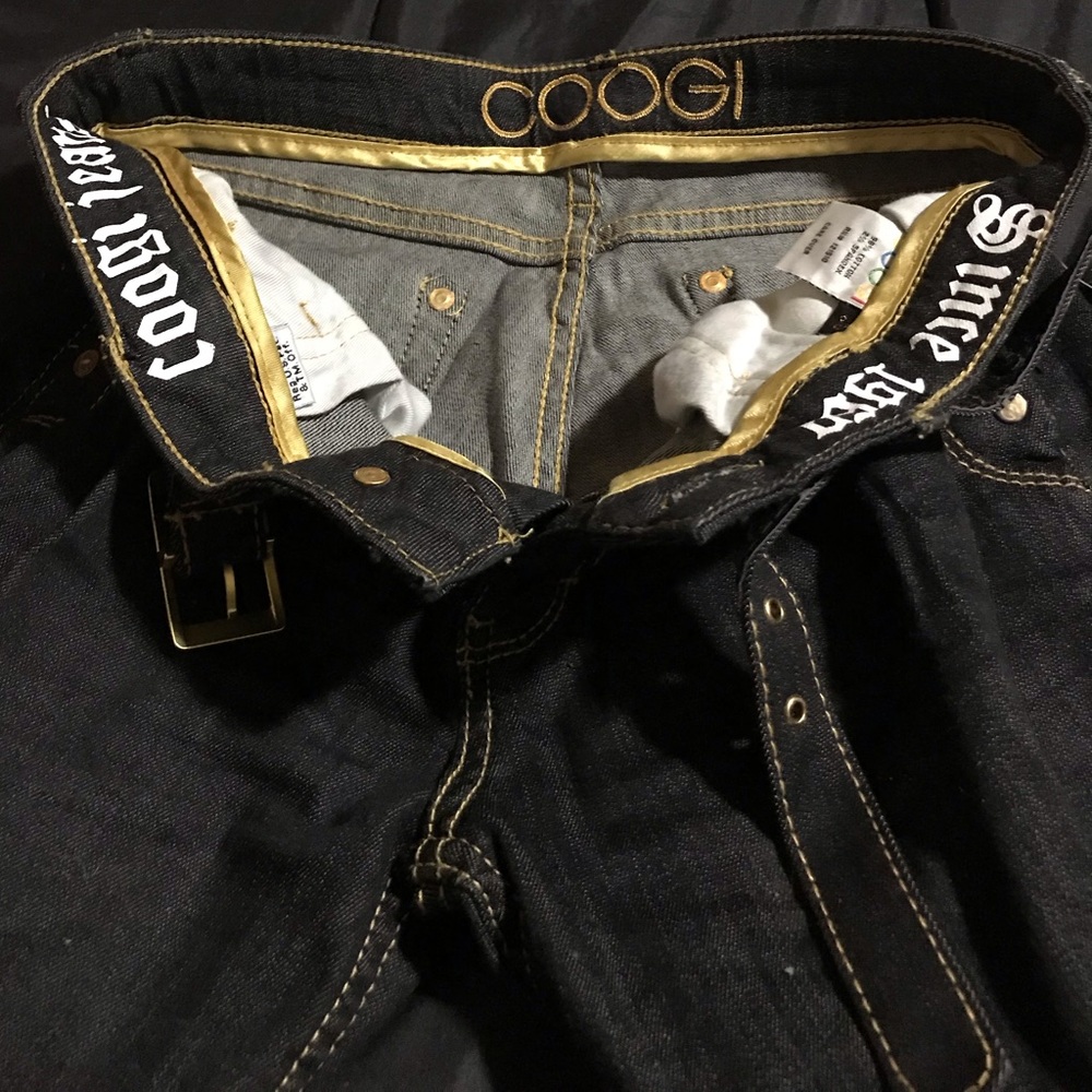 COOGI Women's Boot Cut Jeans - Dark Blue with Gold Stitching